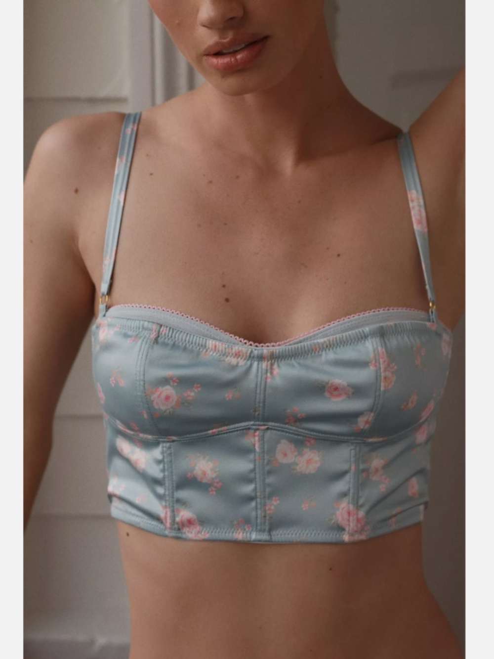 NWT ANTHROPOLOGIE LYREBIRD SILKY PRINTED LONGLINE SATIN BRA TOP